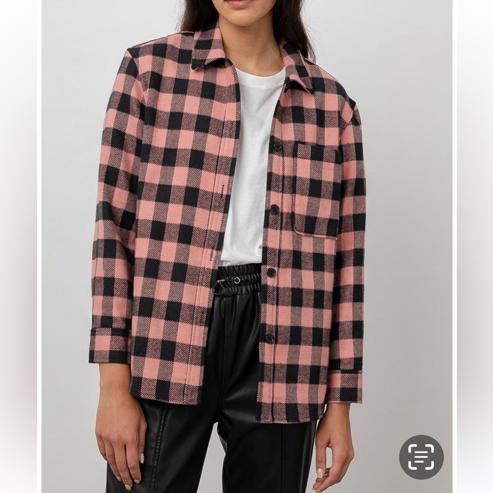 Rails James Peach and Black Plaid Flannel  Shirt/Shacket in Peach Onyx Size